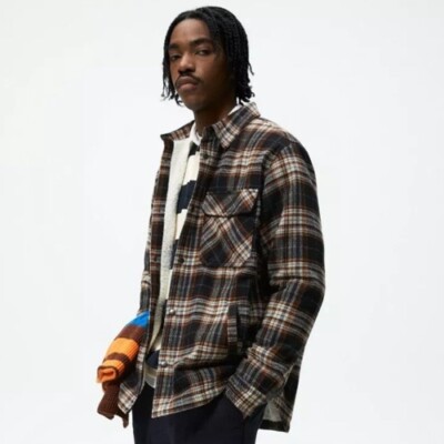 Zara Men's Plaid Checkered Sherpa Lined Snap Button Shacket Zara Men's Plaid Checkered Sherpa Lined Snap Button Shacket