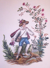 HAND PAINTED VICTORIAN BOY HIKING PASTORAL SCENE NEEDLEPOINT CANVAS