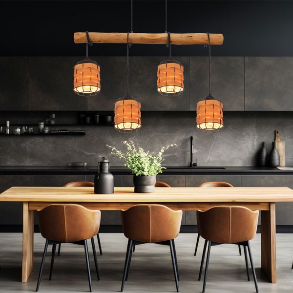 HäNgelampe Pendelleuchte Esstischlampe 4 Flammig Holzoptik Verstellbar H 140 Cm-image