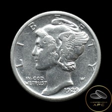1929 Mercury Dime Scarce High Grade Luster 90% Silver 
