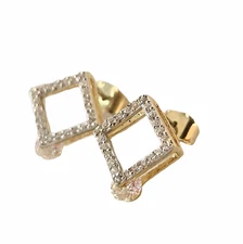 Aretes Rombo Con Piedra Que Gira L=0.9 Oro 10 Quilates 10k