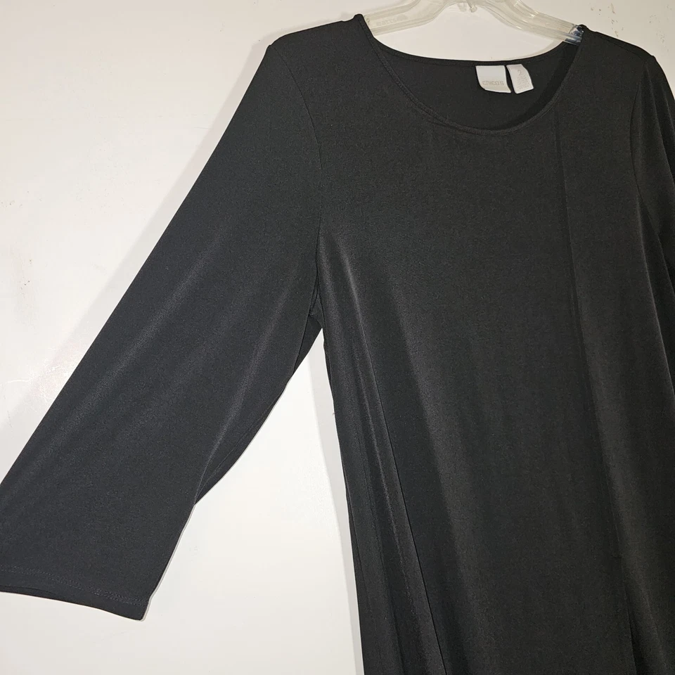 Vestido Chicos Mujer 2 Grande Negro Envolvente Túnica Manga 3/4 Elastizado Cómodo Asimétrico Foto 4 de 4
