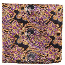 New men's polyester paisley black gold hankie pocket square formal wedding party