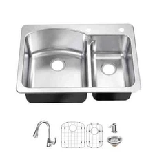 Glacier Bay All-in-1-Drop-In/Undermount 18G 33" 2 Hole Double Bowl Kitchen Sink