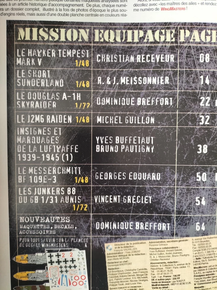 WING MASTERS N°1 - NOVEMBRE 1997 - TEMPEST/ME109E/J2M3 RAIDEN/A-1 SKYRAIDER - Photo 2/2