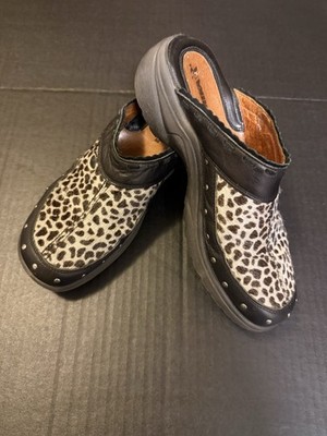 Romika Leopard Print Calf Hair Mule Clog Size 42 US 11-11 1/2 Leather Trim