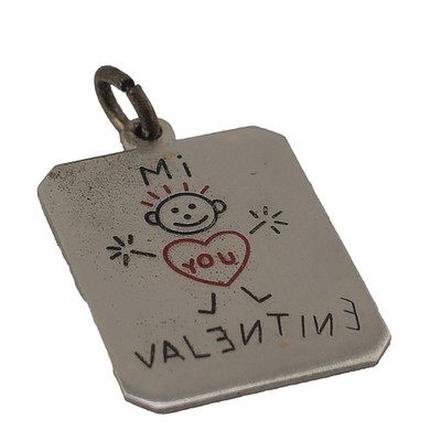 Vtg 925 Sterling Wells Mi Valentine I Heart You Stick Figure Drawing Pendant