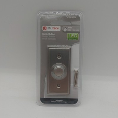 Doorbell Button LED Halo Lighted Insert Recess Mount Rectangular Nickel Wired