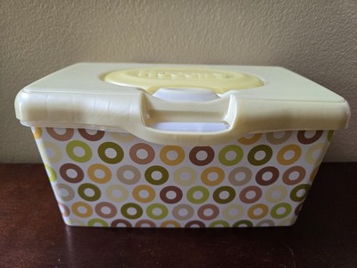 Huggies baby wipes container brown green yellow circle design yellow pop-up box