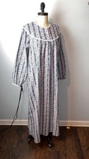 LANZ OF SALZBURG Nightgown Large Blue Floral Stripe Flannel Edwardian Modest