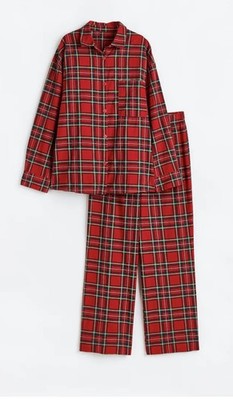 H&M Red Checked 100% Cotton Pajama Set Size XL