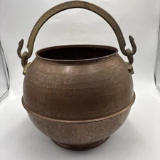 Copper Cauldron Pot Brass Handle Primitive Dovetail Bail Rivet Vtg Kettle TURKEY
