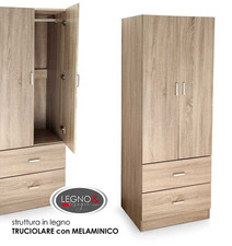 ARMADIO h180*60*42cm MODERNO 2 ANTE 2 CASSETTI ROVERE SBIANCATO LEGNO STRIATO