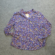 9 of 52 Conversations Top Women Size 4 Blue Floral Tulip Button Up Anthropologie