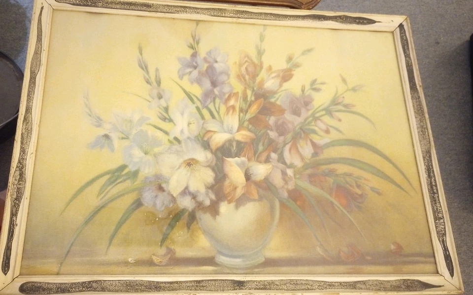 Vintage Floral Still Life Framed Wall Hanging  Gustave Wiegand  22x30 MCM RARE - Image 2 of 4