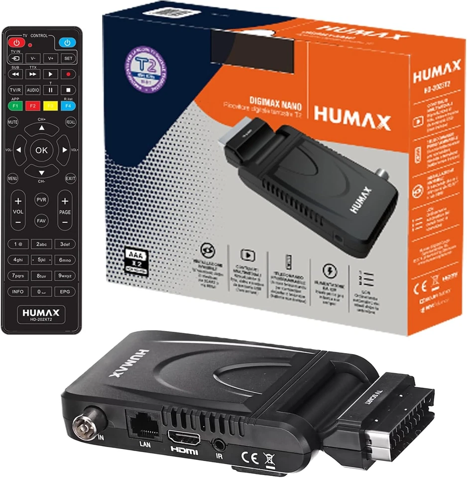 Humax - Decoder digitale terrestre DVB-T2 HD-2023T2 Digimax Nano con telecomando - Immagine 2 di 4