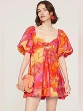 Farm Rio Summer Garden Mini Dress Tropical Vibrant Pink