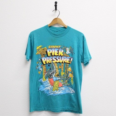 #ad Vintage Sharky Pier Pressure Funny Beach T Shirt Medium $22.80