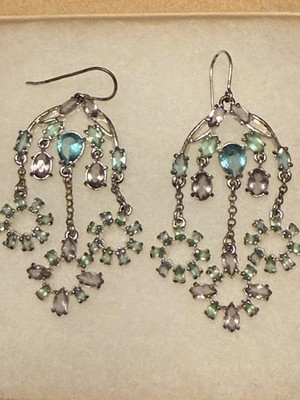 Chandelier Earrings Crystal Lavender Sky Blue Light Green W Silver Tone Metal