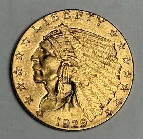 Mint State 1929 Indian Head Gold Quarter Eagle (All Original) U.S. $2.50 Type MS
