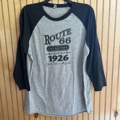 Oklahoma Route 66 Graphic T Shirt Retro Baseball Black Gray L Travel Gift Shirt