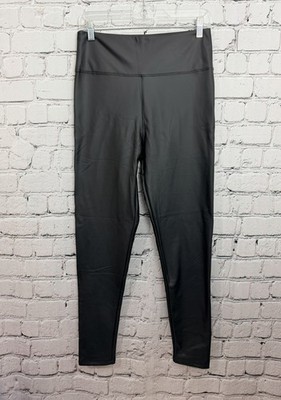 QED LONDON Black Leather Look Fleece Lined Leggings Size S NWT