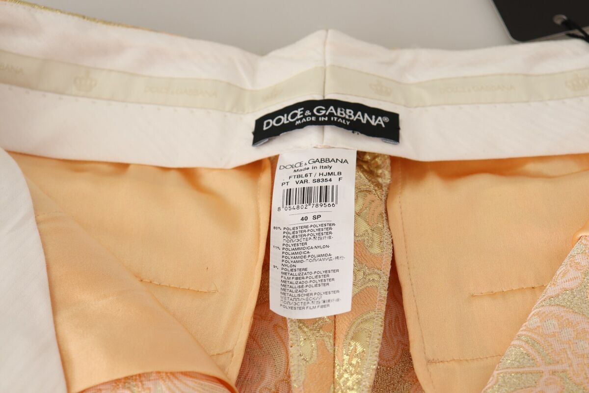 DOLCE & GABBANA Pants Tapered Pink Floral Brocade High Waist DOLCE & GABBANA Pants Tapered Pink Floral Brocade High Waist