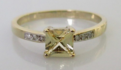 Gold Diamond Ring - 9ct Yellow Gold Citrine Diamond Band Ring Size N 1/2 - Picture 12 of 19