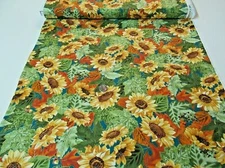 "FALL SUNFLOWERS GOLD METALLIC" TEAL - FABRIC TRADITION - BTHY - 18"X44"