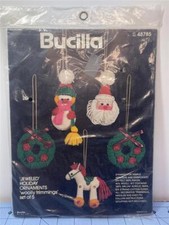 BUCILLA JEWELED HOLIDAY ORNAMENTS - WOOLLY TRIMMINGS - Set of 5