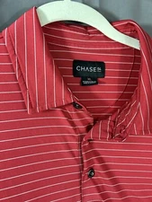 Chase 54 Mens XL Polo Shirt Striped Galveston Country Club Logo GCC Red Stripe