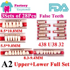 84Pcs A2 Dental DIY Acrylic Resin Denture False Teeth Upper Lower Full Set Shade
