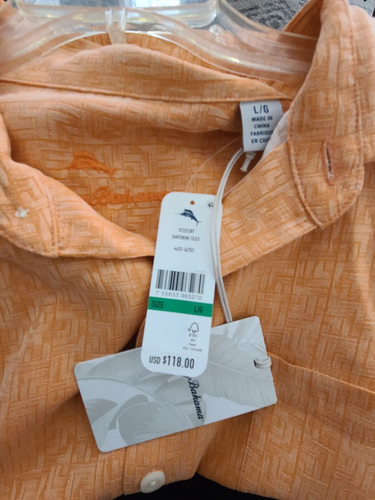 Tommy Bahama Orange Silk Santorini Tiles Aztec Pattern Short Sleeve Shirt NWT L - Picture 3 of 4