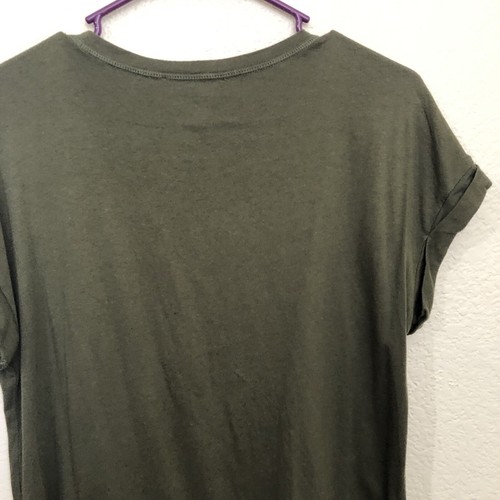 JOE FRESH Womens XS Mixed Media Short Sleeve T-Shirt Top Olive Green Floral - Picture 10 of 13