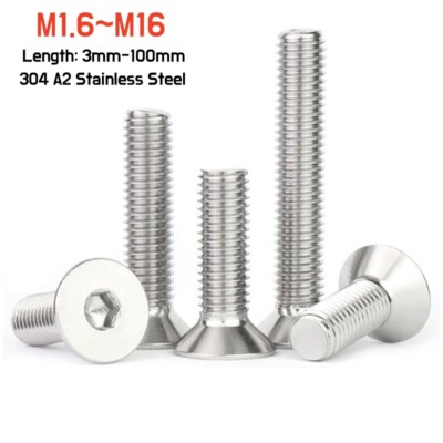 M1.6-M16 Countersunk Screws Hexagon Socket Allen Key Bolts A2 Stainless Steel