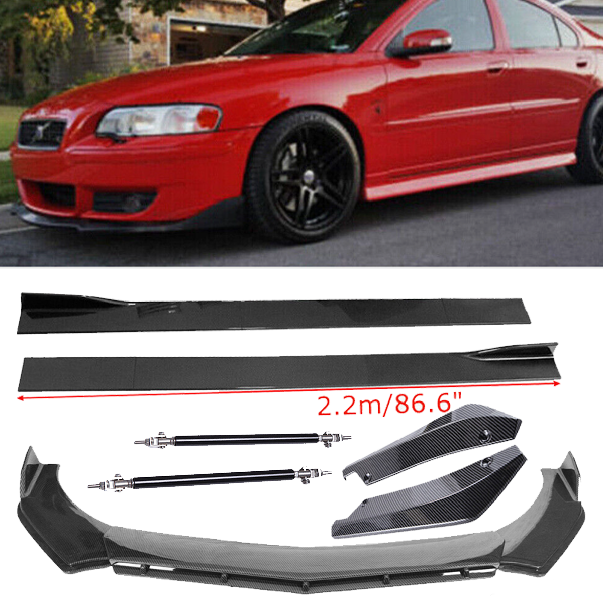 Carbon Fiber Front Lip Splitters Side Skirts Strut Bar for Volvo S40 S60