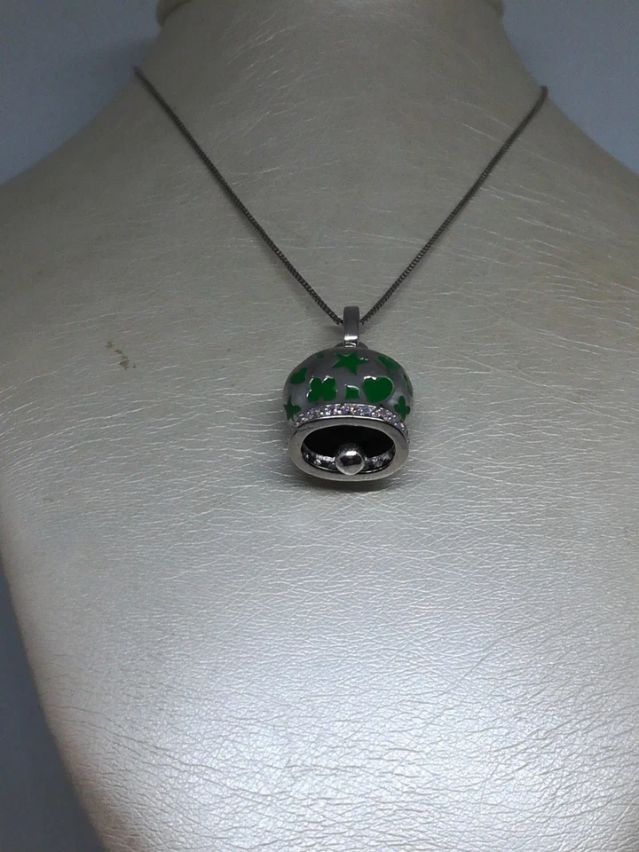  CIONDOLO ARGENTO CAMPANA SMALTATA COLOR VERDE CON ZIRCONI MISURA GRANDE - Immagine 3 di 3