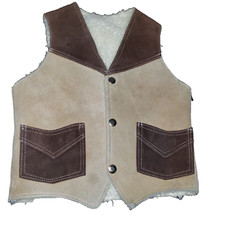 Vtg Genuine Suede and Shearling Tan  Brown Snap Vest Toddler Unisex 2-3T