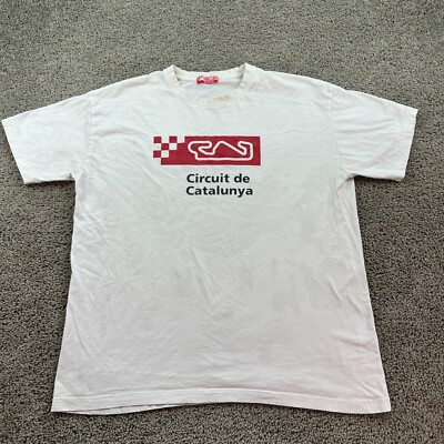 VINTAGE Circuit De Catalunya Shirt Mens XXL 2XL White Red Racing Barcelona FLAW