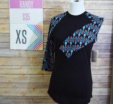 LuLaRoe NWT Randy Baseball Tee XS Black w/Blue/Red Floral Patterns on Sleeves