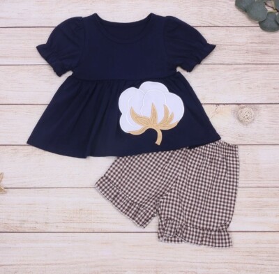 NEW Boutique Cotton Ball Fall Harvest Girls Tunic & Ruffle Shorts Outfit