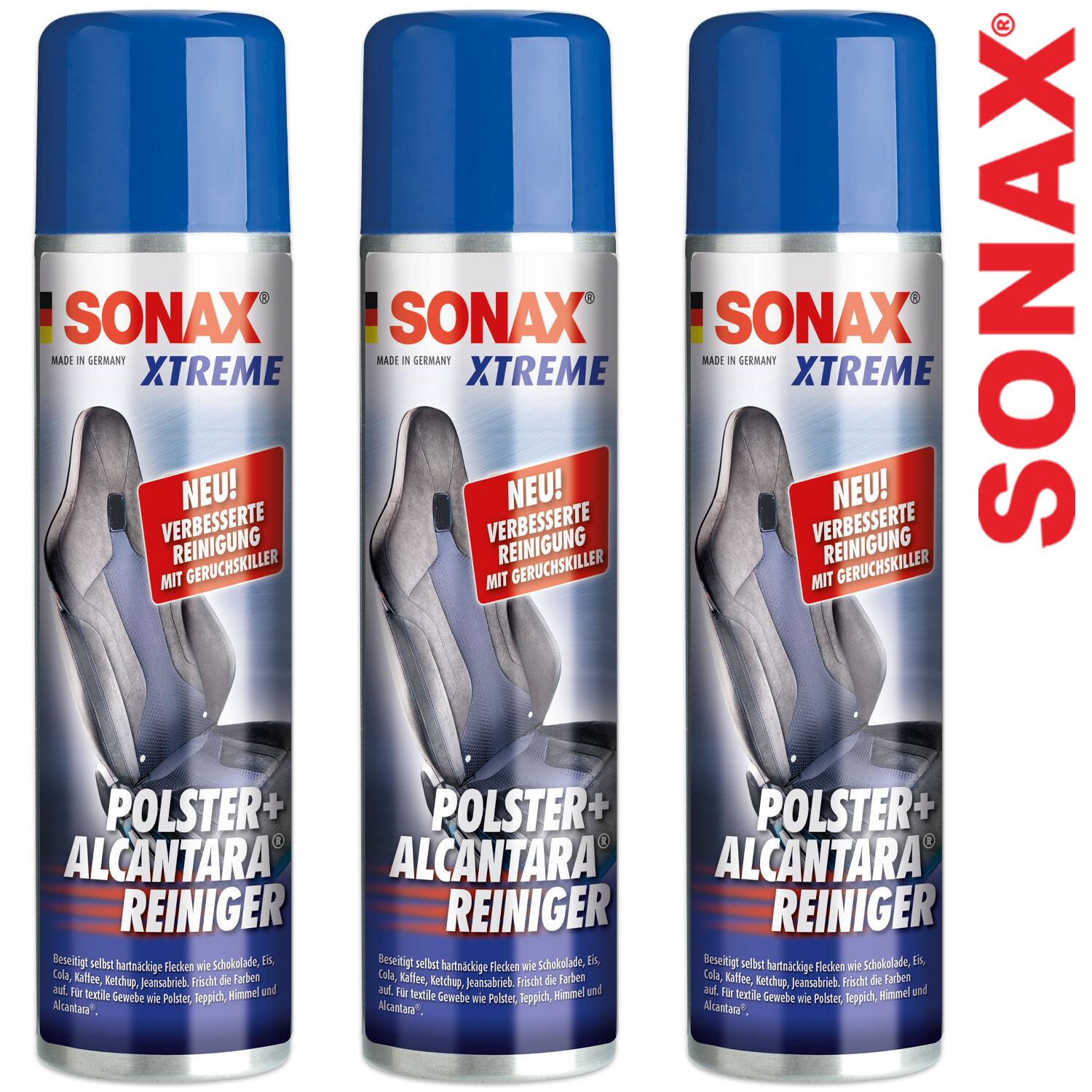 3X Sonax Xtreme Polster&Alcantarareiniger Geruchskiller Flecken Entferner 400Ml