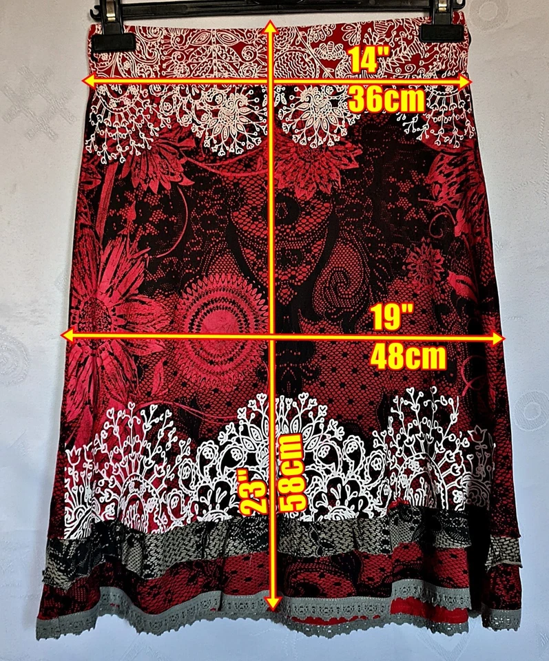 AUTHENTIC DESIGUAL GEOMETRIC ART EMBROIDERY LOGO RED BLACK WOMEN SKIRT-SIZE:S - Image 2 of 4