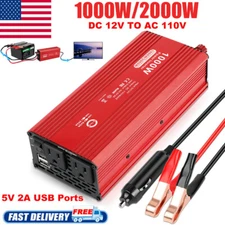 Car Vehicle Power Inverter 1000W Peak DC 12V to AC 110V 120V Converter 2 AC USB