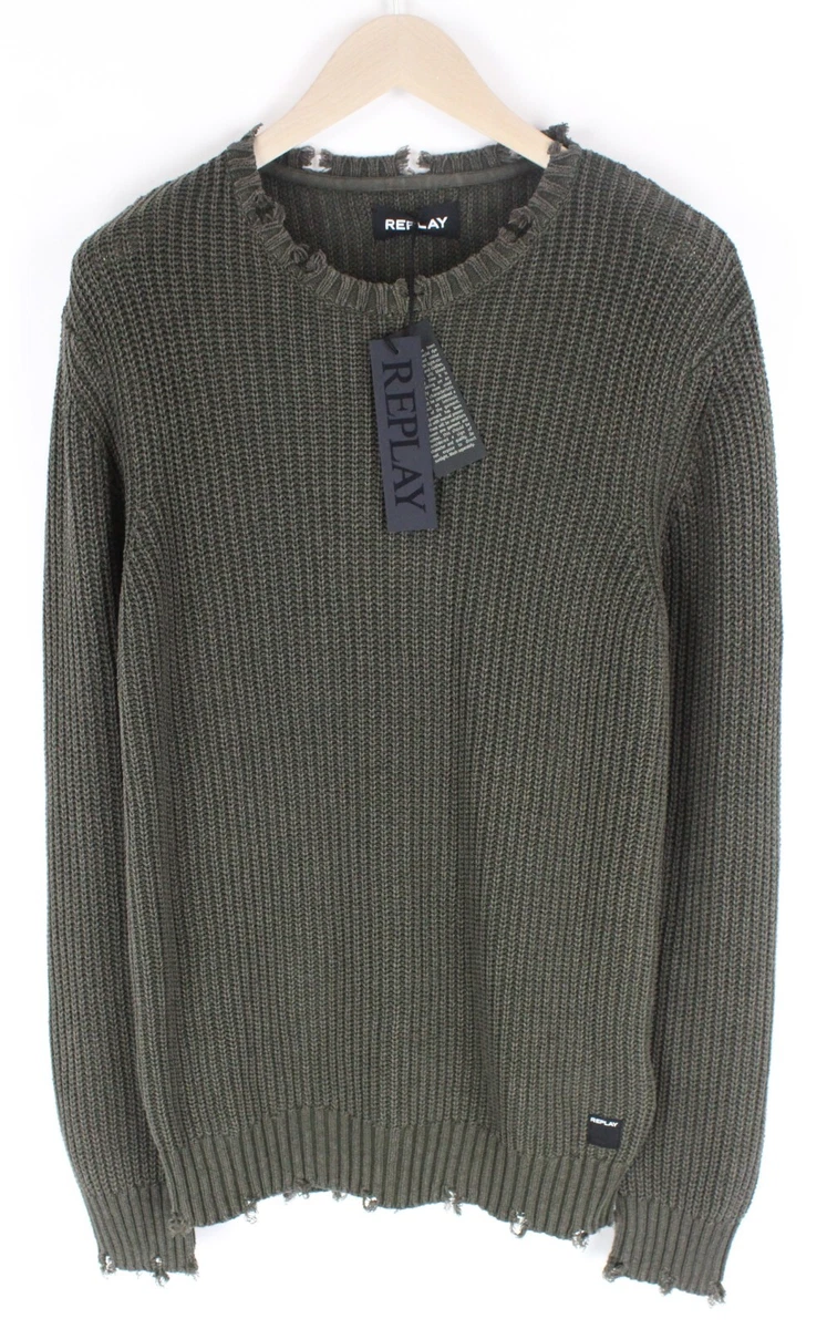 Replay XL Hommes Pull D lav V tement Vert Fonc Manche Longue