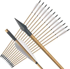 12pcs 33" Wooden Arrows Turkey Feather Sharp Iron Tips for Recurve Bow Longbow