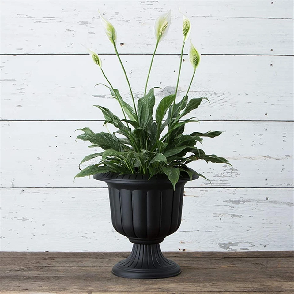 Novedad jardinera clásica de plástico para interiores/exteriores, negra, 14 pulgadas (paquete de 2) Foto 2 de 3