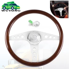 18" Wood Truck Steering Wheel 3 Spoke For Freightliner Kenworth Peterbilt Volvo