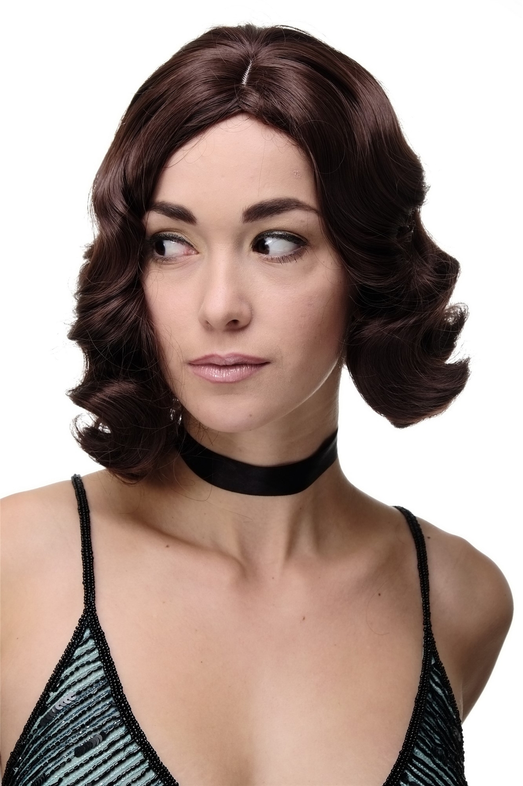 Wig 1920s Swing Charleston Center Part Waves Brown GFW1726-33