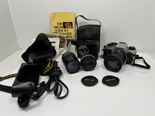 Vintage Nikon FG-20 50mm camera,3 lenses, Speed Light SB-15 L, manual strap Case